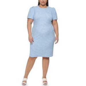CALVIN KLEIN Plus Size Jewel-Neck Blue Tweed Sheath Dress, NEW! Size 22W